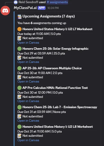 Upcoming Assignments